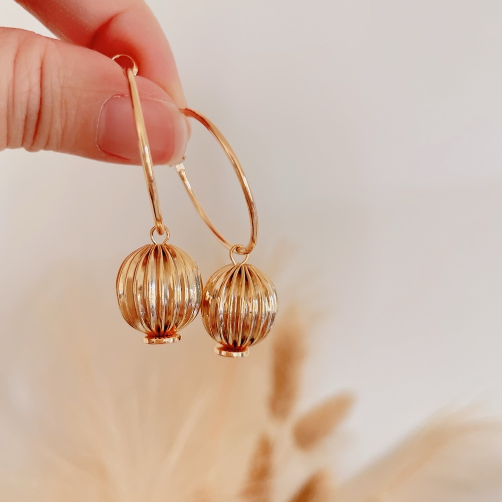Gold ball hoop earrings